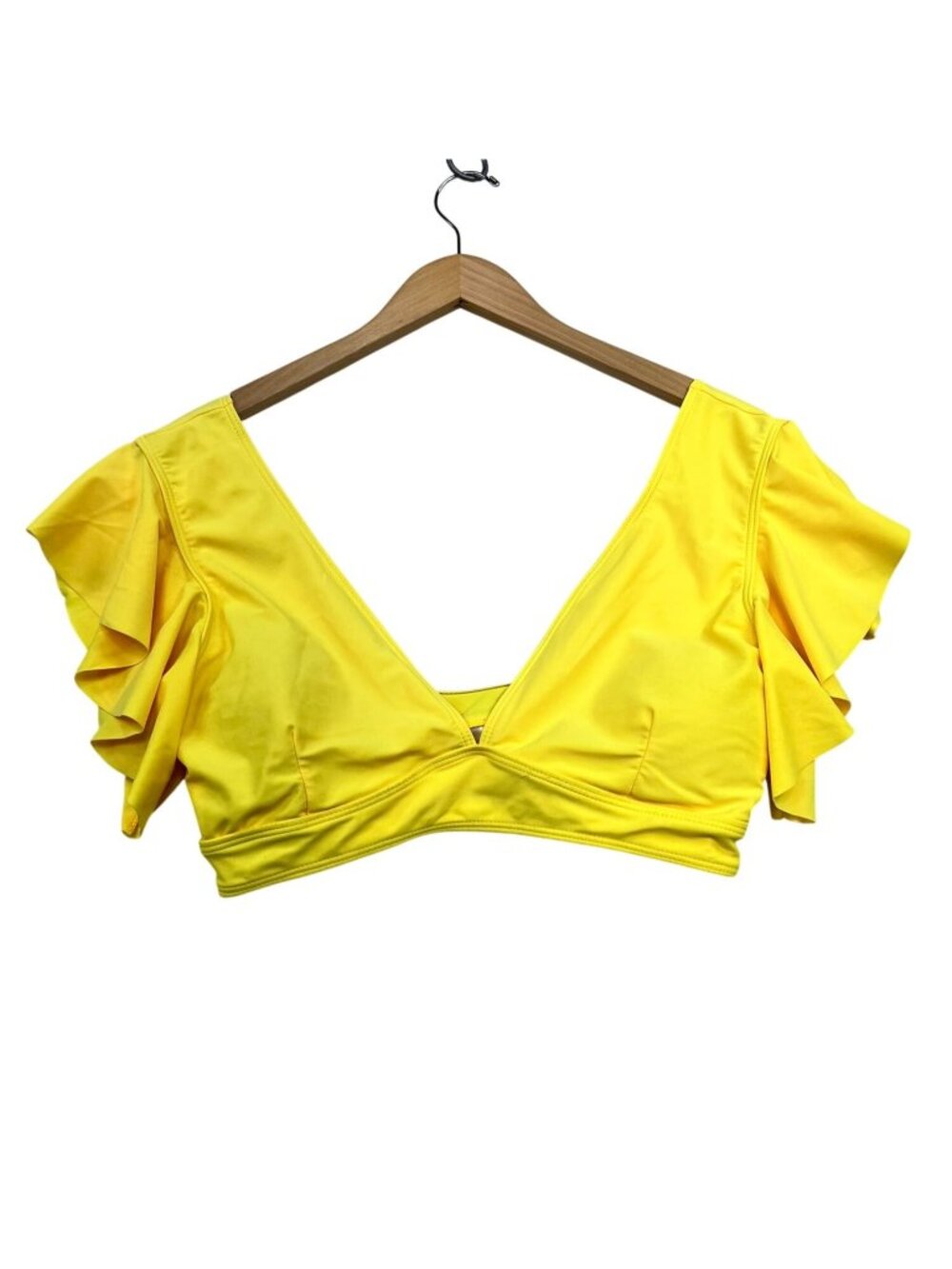 Sporlike Womens Ruffle Sleeves V-Neck Tankini Top Swimwear Size Large Yellow